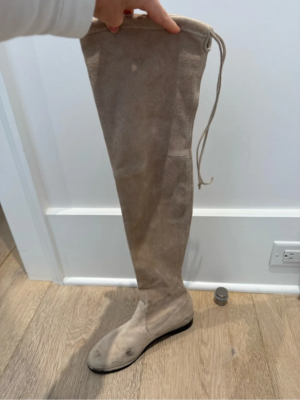 Stuart Weitzman Over-the-Knee Suede Boots in Beige